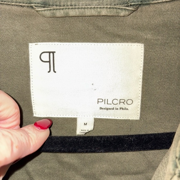 Anthropologie Pilcro Embroidered Utlility Cropped Jacket Medium Olive Green Boho - Picture 6 of 8